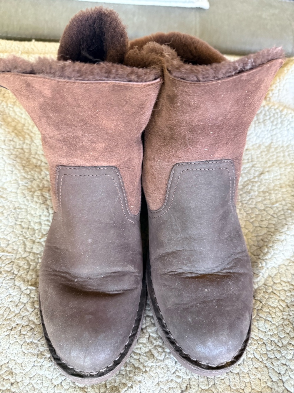UGG Brown Suede Shearling-Lined Short Boots